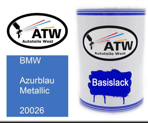 BMW, Azurblau Metallic, 20026: 500ml Lackdose, von ATW Autoteile West.